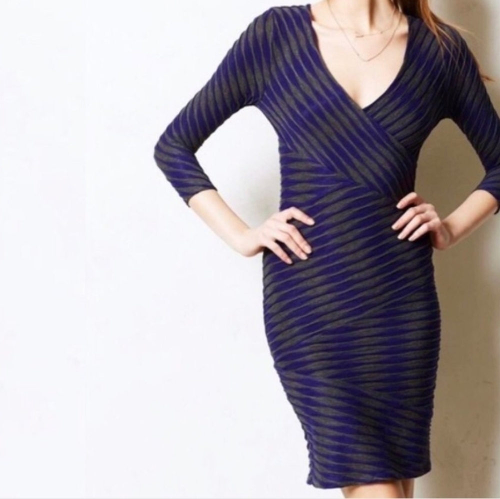 Anthropologie Tracy Reese Stacked Stretchy Faux Wrap Long Sleeve Bodycon Dress